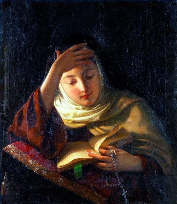 Сергей Иванович Грибков. Молодая монахиня во время молитвы