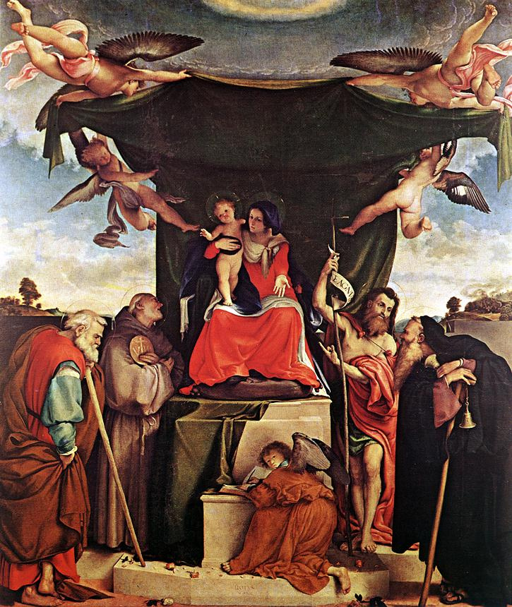 Лоренцо Лотто. Богородица с младенцем и ангелами