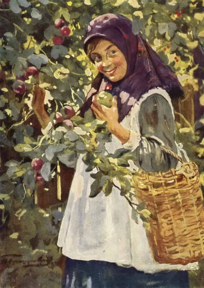 Иван Горюшкин-Сорокопудов. Девочка с яблоками. 1920