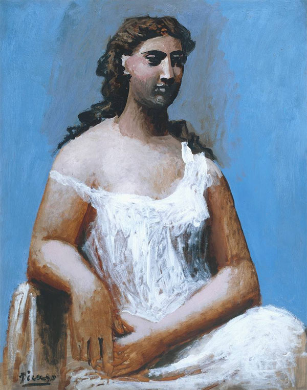 Пабло Пикассо. Сидящая женщина в сорочке