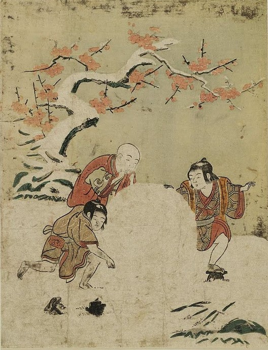 Судзуки Харунобу. Три мальчика с огромным снежком