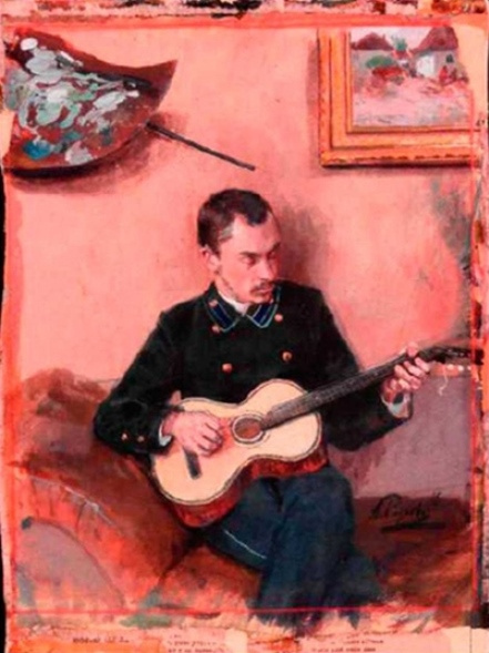 Аркадий Александрович Рылов. Портрет художника К. Ф. Богаевского с гитарой