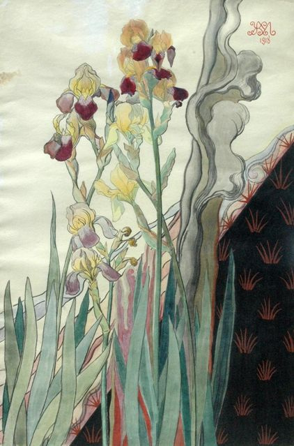 Его удивительные «Ирисы» и «Эскиз декоративного панно. Лилия» — прекрасные образцы флорального напра