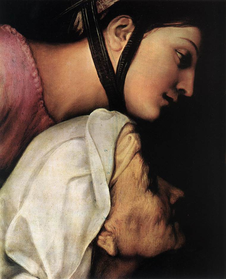 Рафаэль Санти. Мадонна с младенцем и Святым Иоанном Крестителем (Мадонна дель Импанната или Мадонна с завесой) Фрагмент