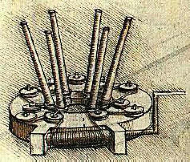 Леонардо да Винчи. Чертеж устройства для растягивания обода бочек