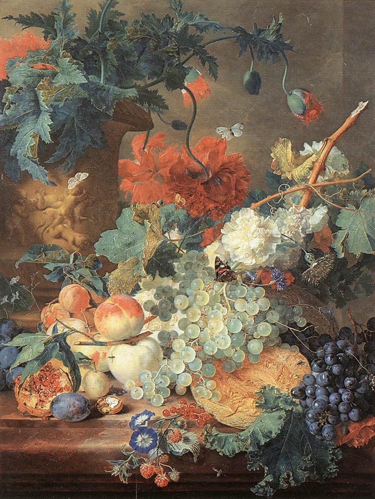 Ян ван Хейсум. Натюрморт с цветами и фруктами