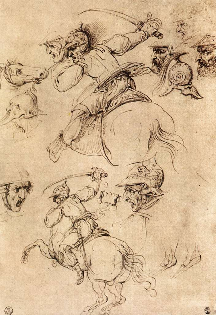 Леонардо да Винчи. Зарисовки конной битвы