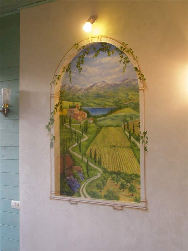 Роспись стены-имитация окна(вид на Тоскану)
