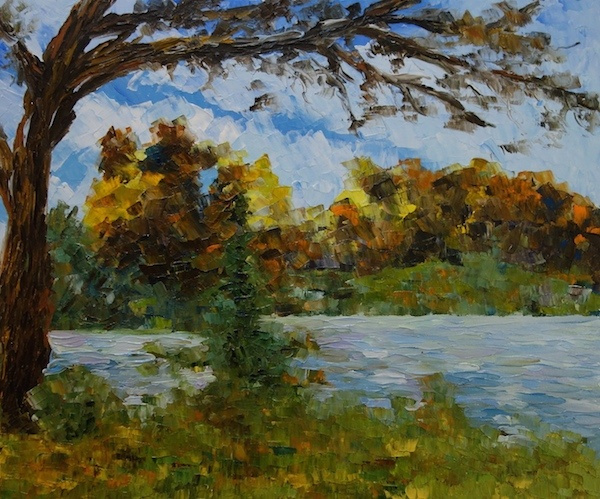 Лариса Луканева. Пейзаж с деревом на фоне гор