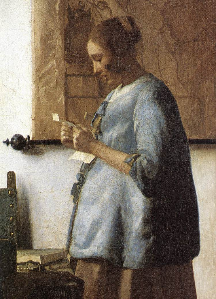 Ян Вермеер. Дама в голубом, читающая письмо. Фрагмент