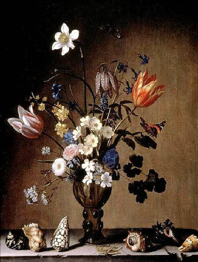 Балтазар ван дер Аст. Натюрморт с цветами в вазе и ракушками на столе