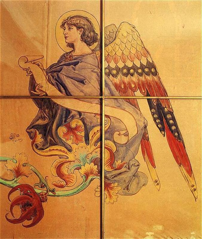Ян Матейко. Ангел со свитком на цветке. Эскиз росписи церкви Святой Марии