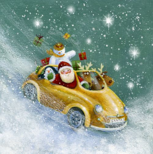 Джен Пэшли. Санта с друзьями в желтой машине