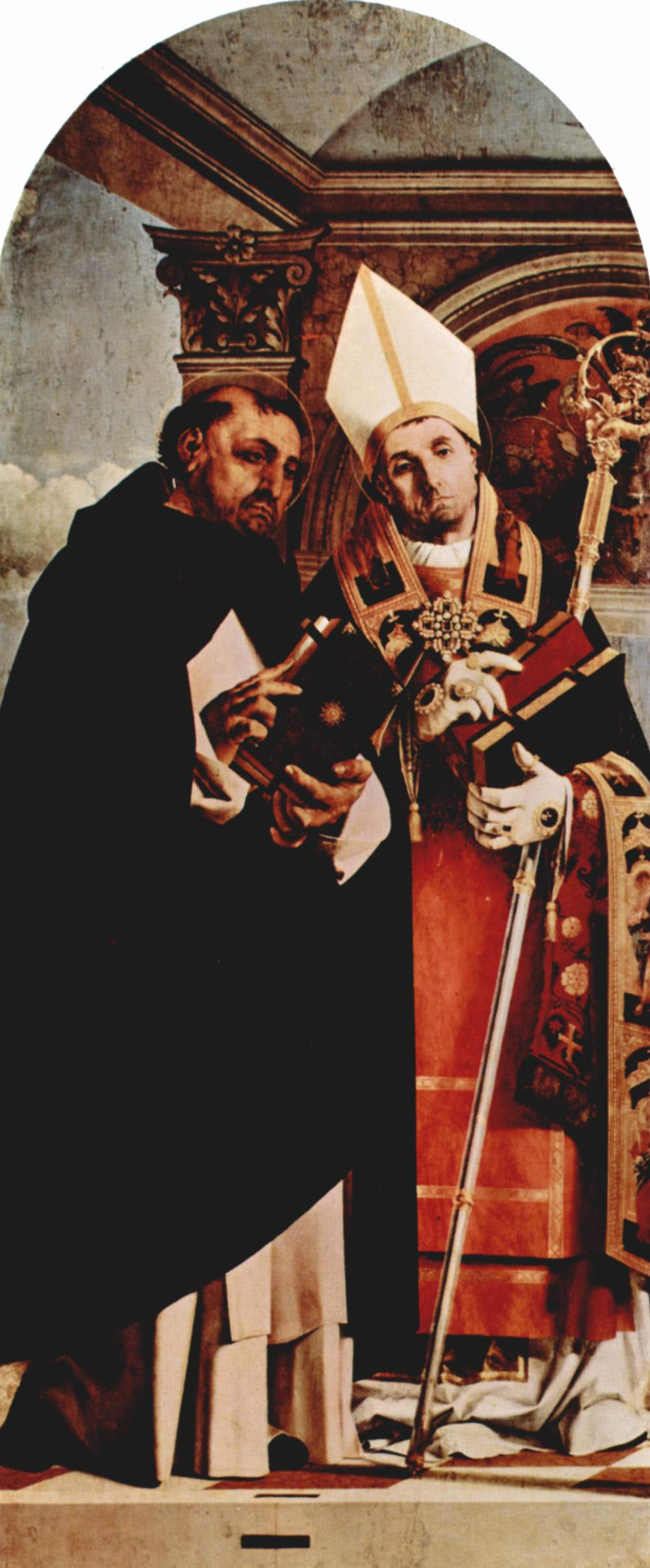 Лоренцо Лотто. Алтарный полиптих Реканати, левая створка. Св. Фома Аквинский и св. Флавиан