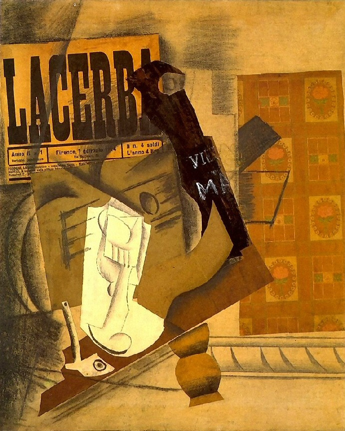 Пабло Пикассо. Трубка, бокал, газета, гитара и бутылка (LACERBA)