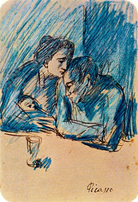Пабло Пикассо. Мужчина и женщина с ребенком в кафе