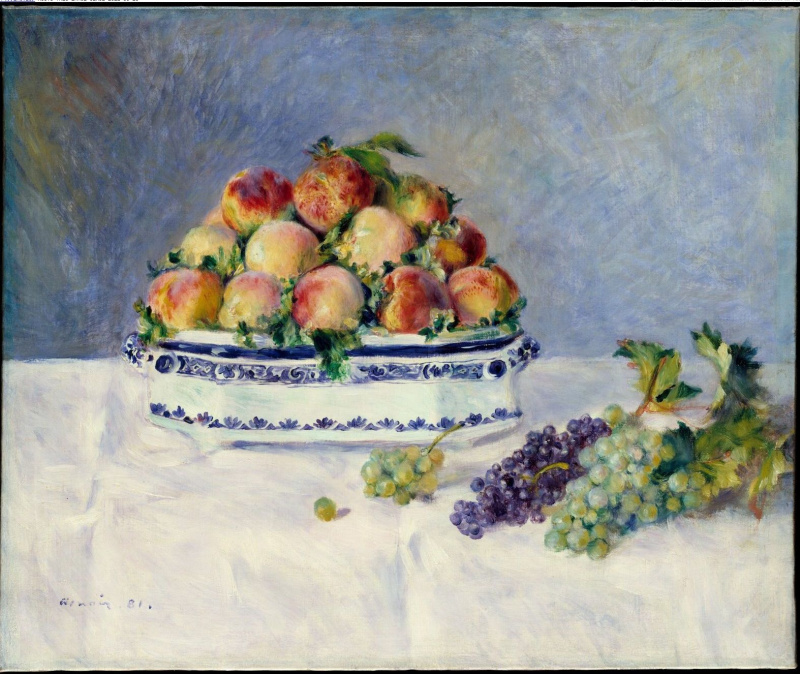 Пьер Огюст Ренуар. Натюрморт с персиками и виноградом Пьер Огюст Ренуар. Натюрморт с персиками и виноградом