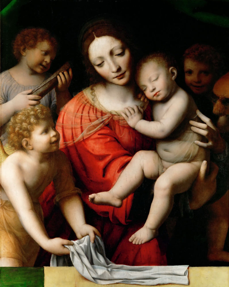 Бернардино Луини. Мадонна со спящим Христом и три ангела
