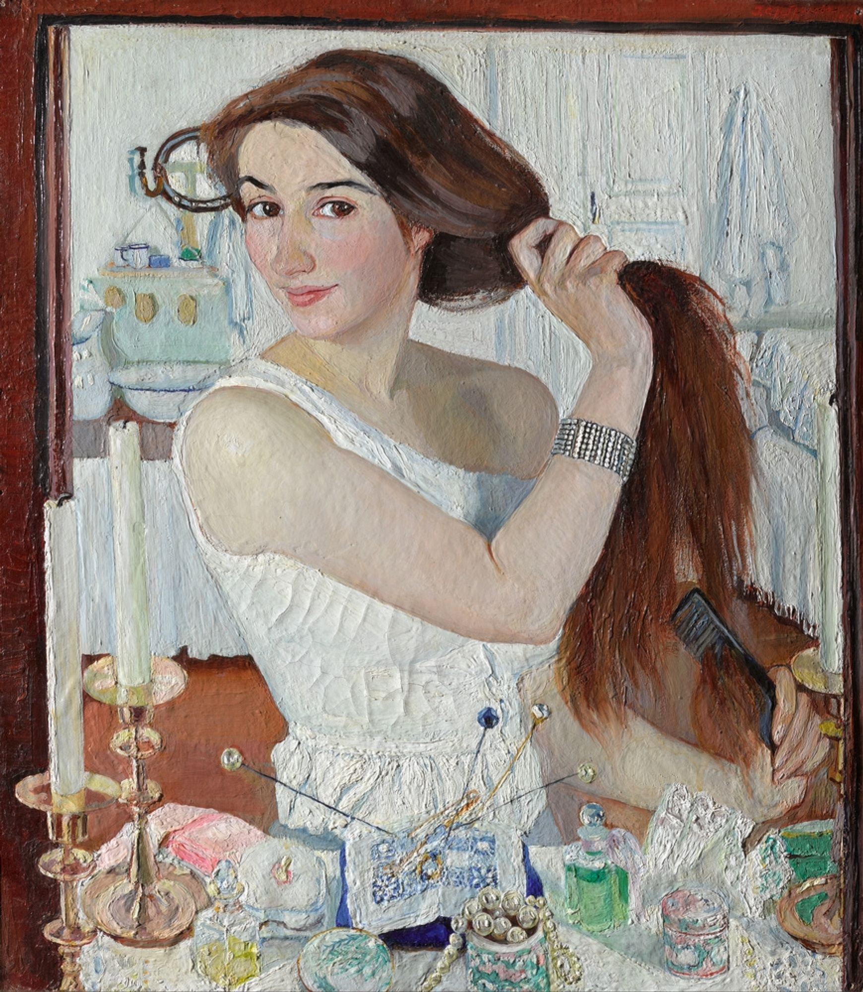 Зинаида Евгеньевна Серебрякова - За туалетом. Автопортрет, 1909, 65×75 см:  Описание произведения | Артхив