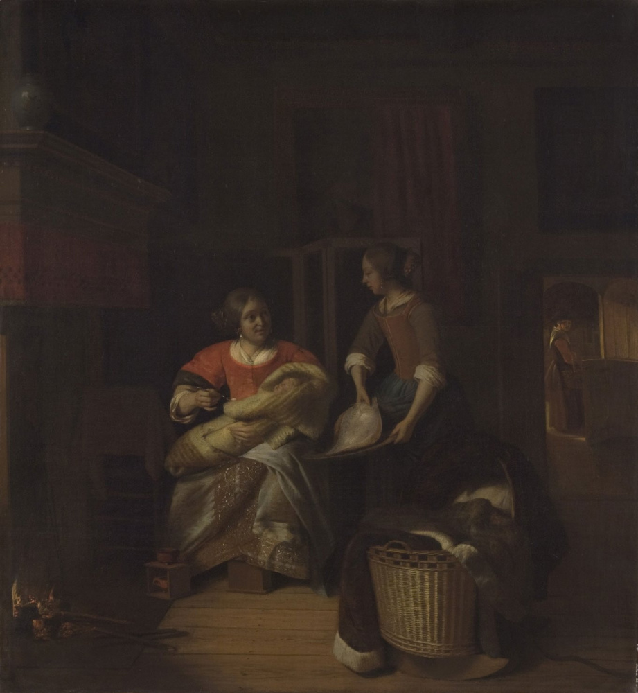 Питер де Хох. Женщина с младенцем и служанка