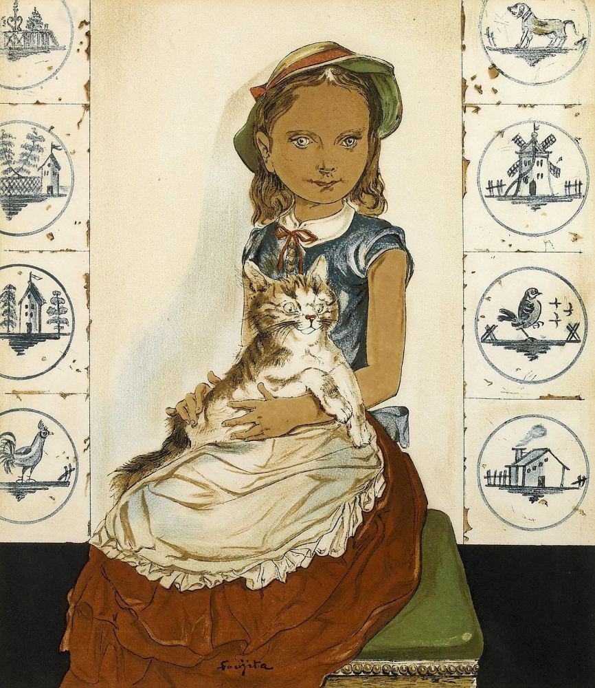 Цугухару Фудзита (Леонар Фужита). Портрет девочки с кошкой