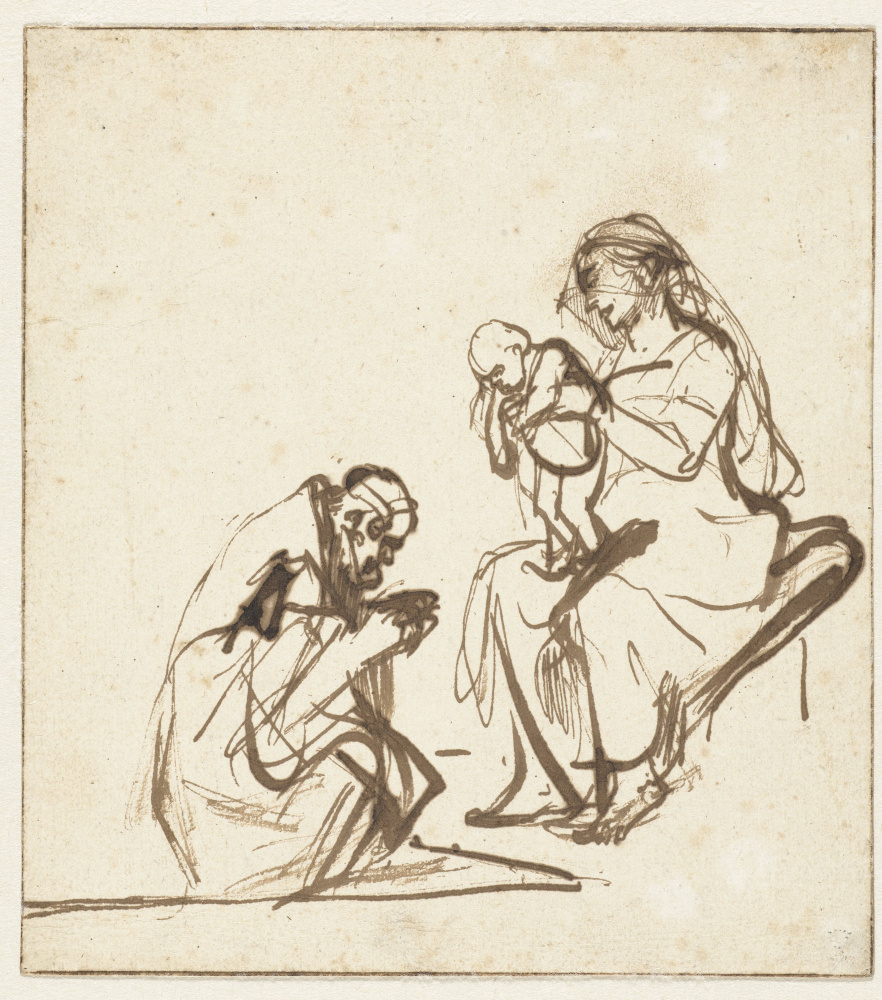 Рембрандт Харменс ван Рейн. Один из царей поклоняется Деве и Младенцу