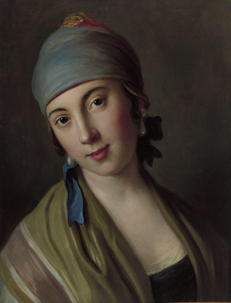 Пьетро Ротари. Портрет женщины с синим шарфом и полосатым платком