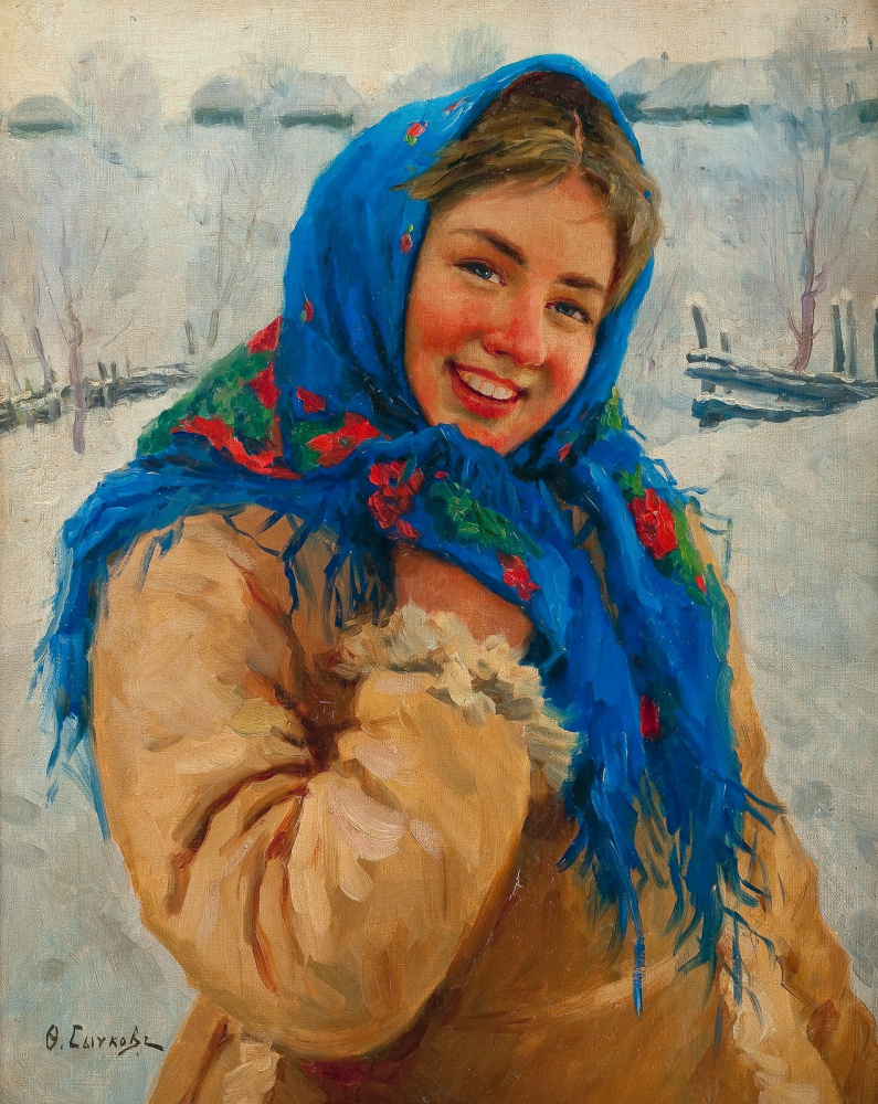 Федот Васильевич Сычков. Девушка в синем платке. 1935