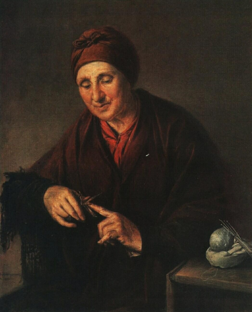 Василий Андреевич Тропинин. Старуха, стригущая ногти (Портрет жены художника)