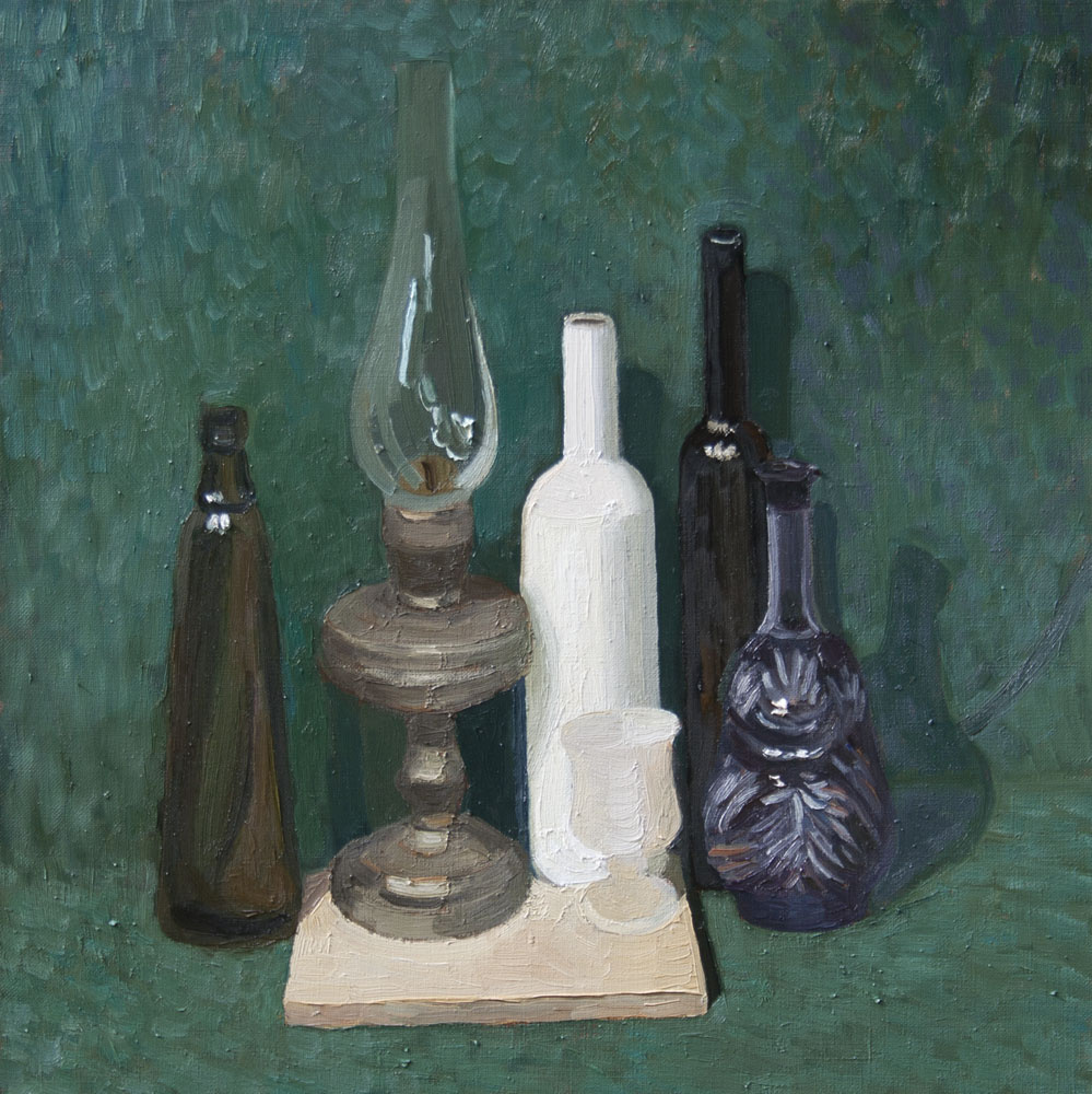 静物与煤油灯70x70 x. m.2014年