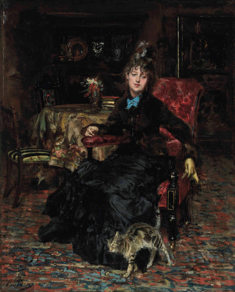 Джованни Больдини. Сидящая женщина с кошкой