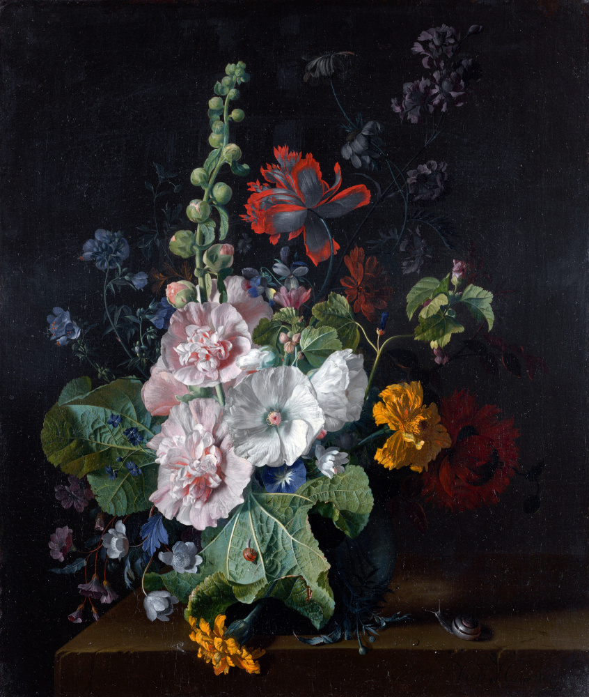 Ян ван Хейсум. Мальвы и другие цветы в вазе