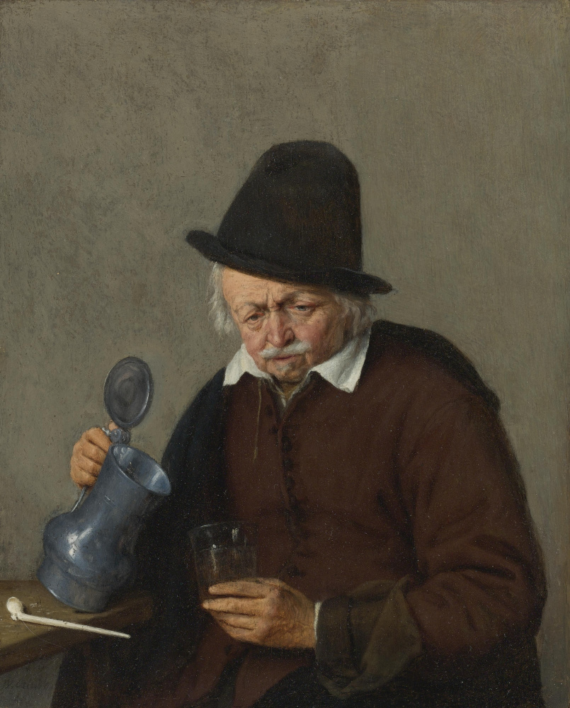 Адриан Янс ван Остаде. Пожилой мужчина с кувшином и стаканом