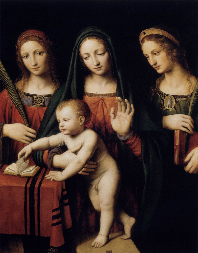 Бернардино Луини. Мадонна с младенцем со святыми Екатериной и Варварой