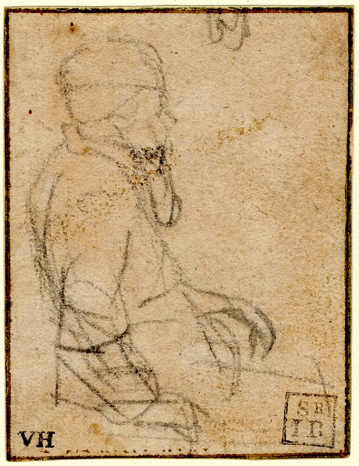 Рембрандт Харменс ван Рейн. Набросок сидящего мужчины, повёрнутого вправо