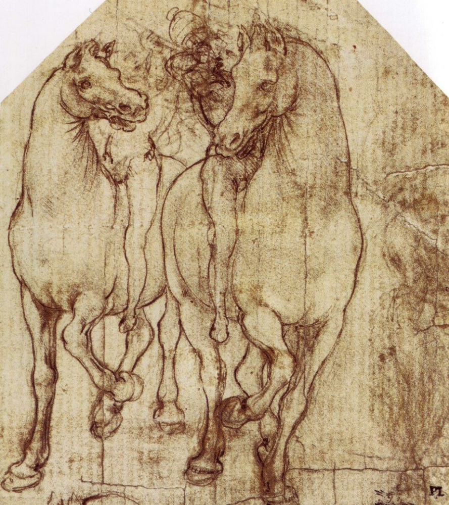 Леонардо да Винчи. Эскиз всадников для "Поклонения волхвов"