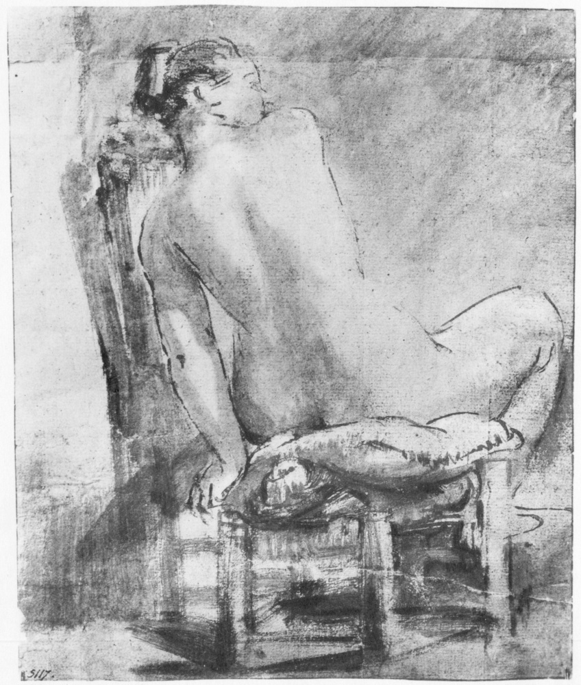 Рембрандт Харменс ван Рейн. Обнажённая натурщица, сидящая спиной