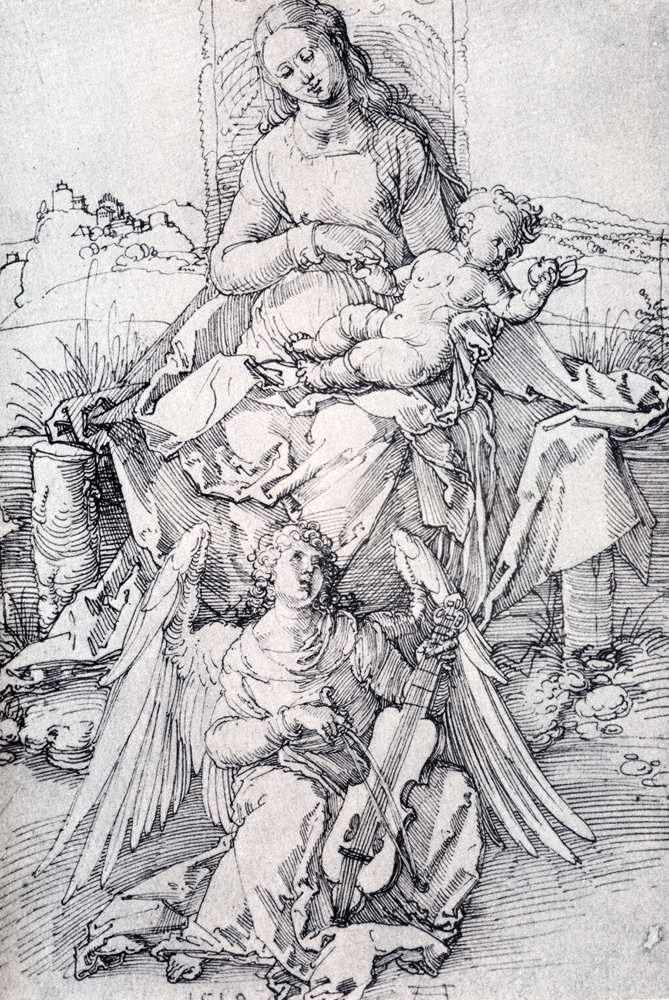 Альбрехт Дюрер. Мадонна с младенцем и музицирующим ангелом