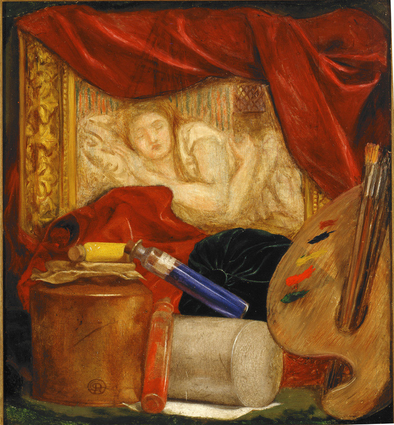 Данте Габриэль Россетти. Натюрморт с картиной и атрибутами живописи