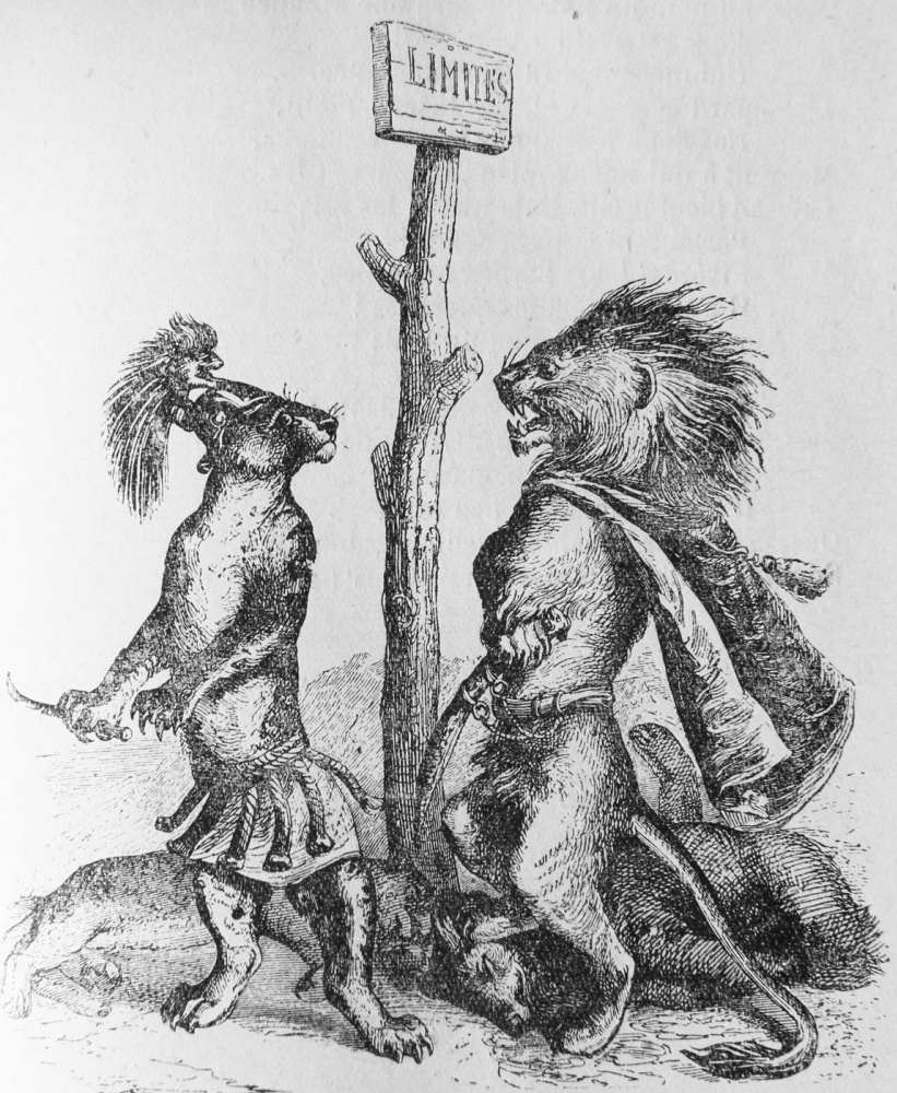 Жан Иньяс Изидор (Жерар) Гранвиль. Лев и Леопард. Иллюстрации к басням Флориана