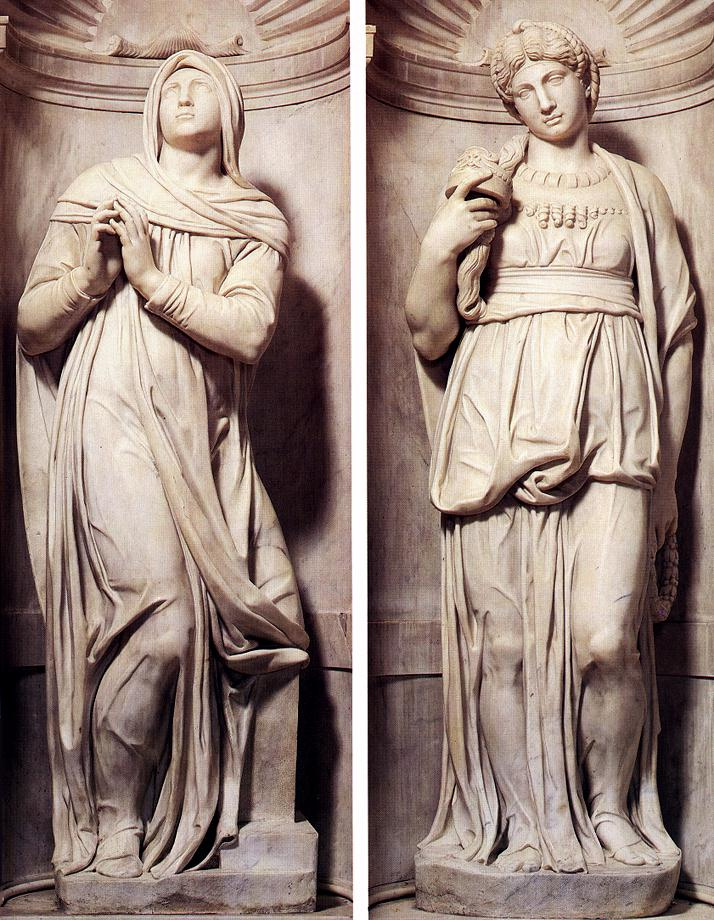 Микеланджело Буонарроти. Гробница папы Юлия II. Рахиль и Лия (фрагменты)