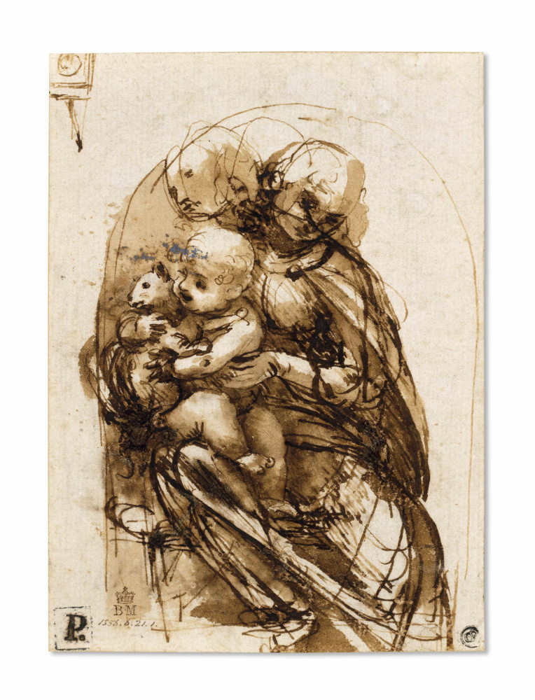 Леонардо да Винчи. Мадонна с младенцем и кошкой (набросок)