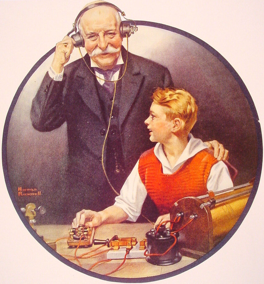 Норман Роквелл. Дедушка слушает сообщение по радиоприемнику. Обложка журнала "Literary Digest" (21 февраля 1920 год)