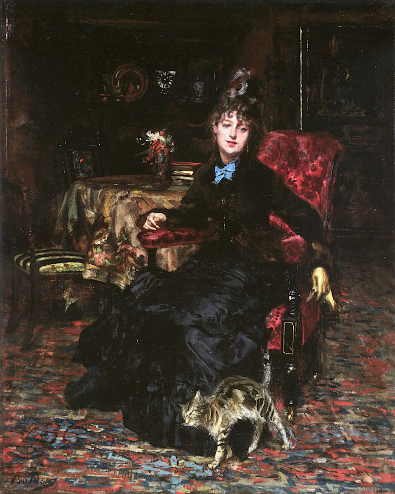 Сидящая женщина с кошкой