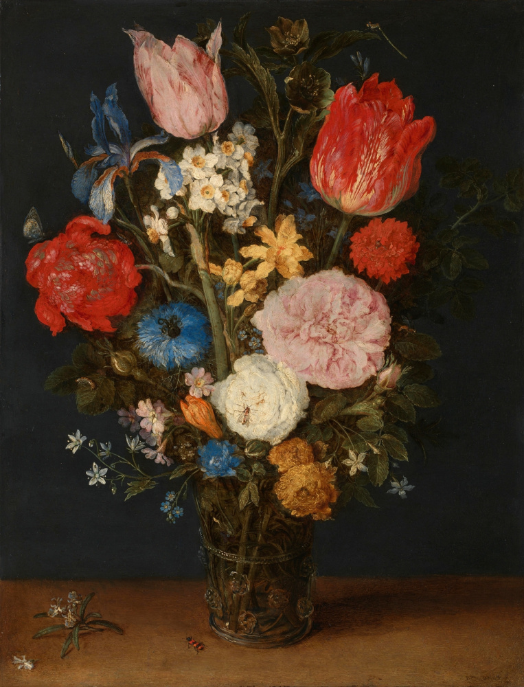 Ян Брейгель Старший. Натюрморт с цветами в стеклянной вазе. 1608-1610