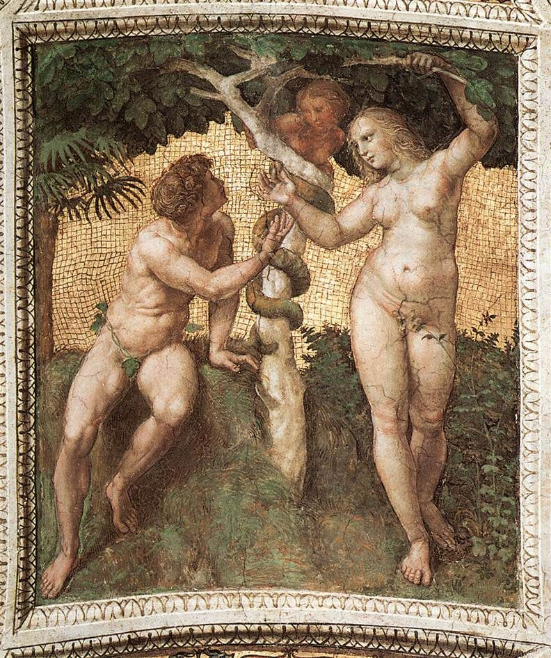 Рафаэль Санти. Станца делла Сеньятура в Ватикане. Роспись потолка. Адам и Ева