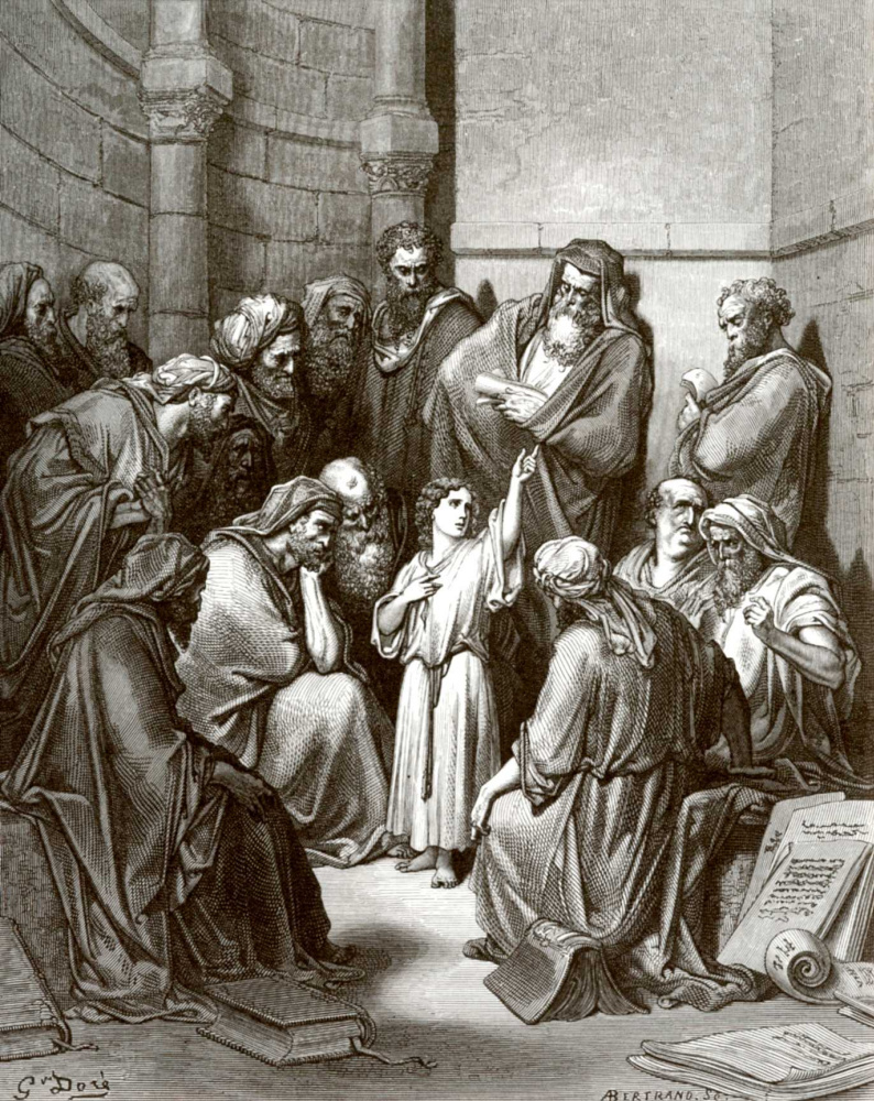 Поль Гюстав Доре. Иллюстрация к Библии: Отрок Иисус в храме