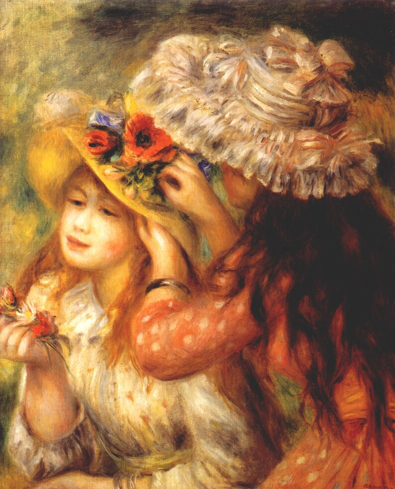 Пьер Огюст Ренуар. Девочки, украшающие цветами свои шляпки