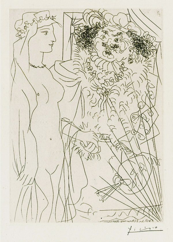 Пабло Пикассо. Сюита Воллара (081). Рембрандт и женщина в вуали