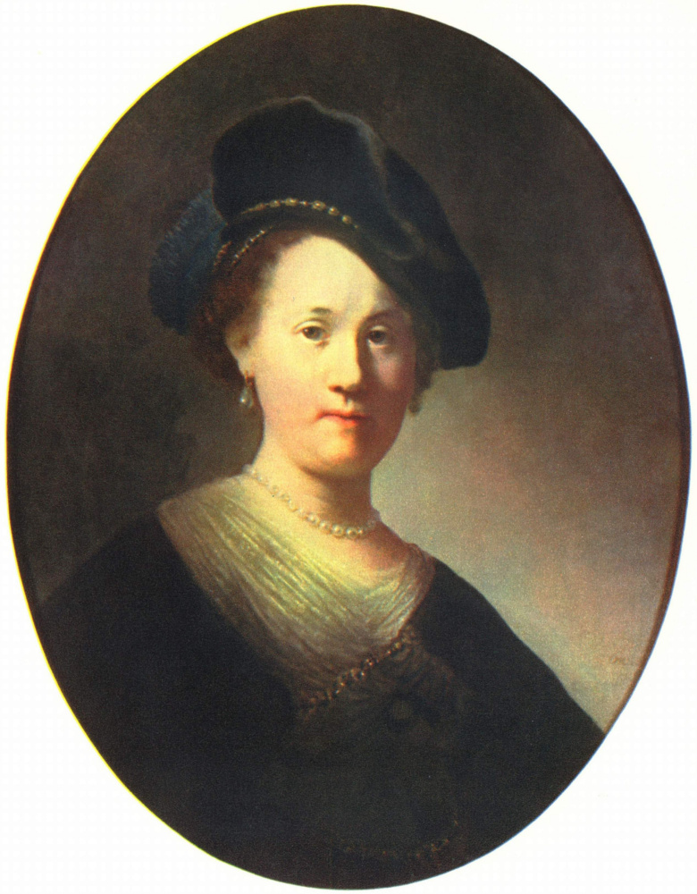 Рембрандт Харменс ван Рейн. Портрет молодой женщины с жемчужинами в берете